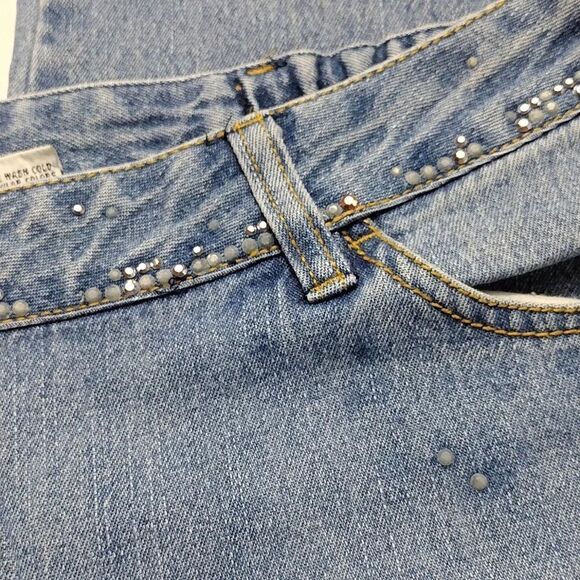 VTG 80s Medium Wash Studded High Waist Wide Leg Jeans Large Petite - Picture 13 of 14